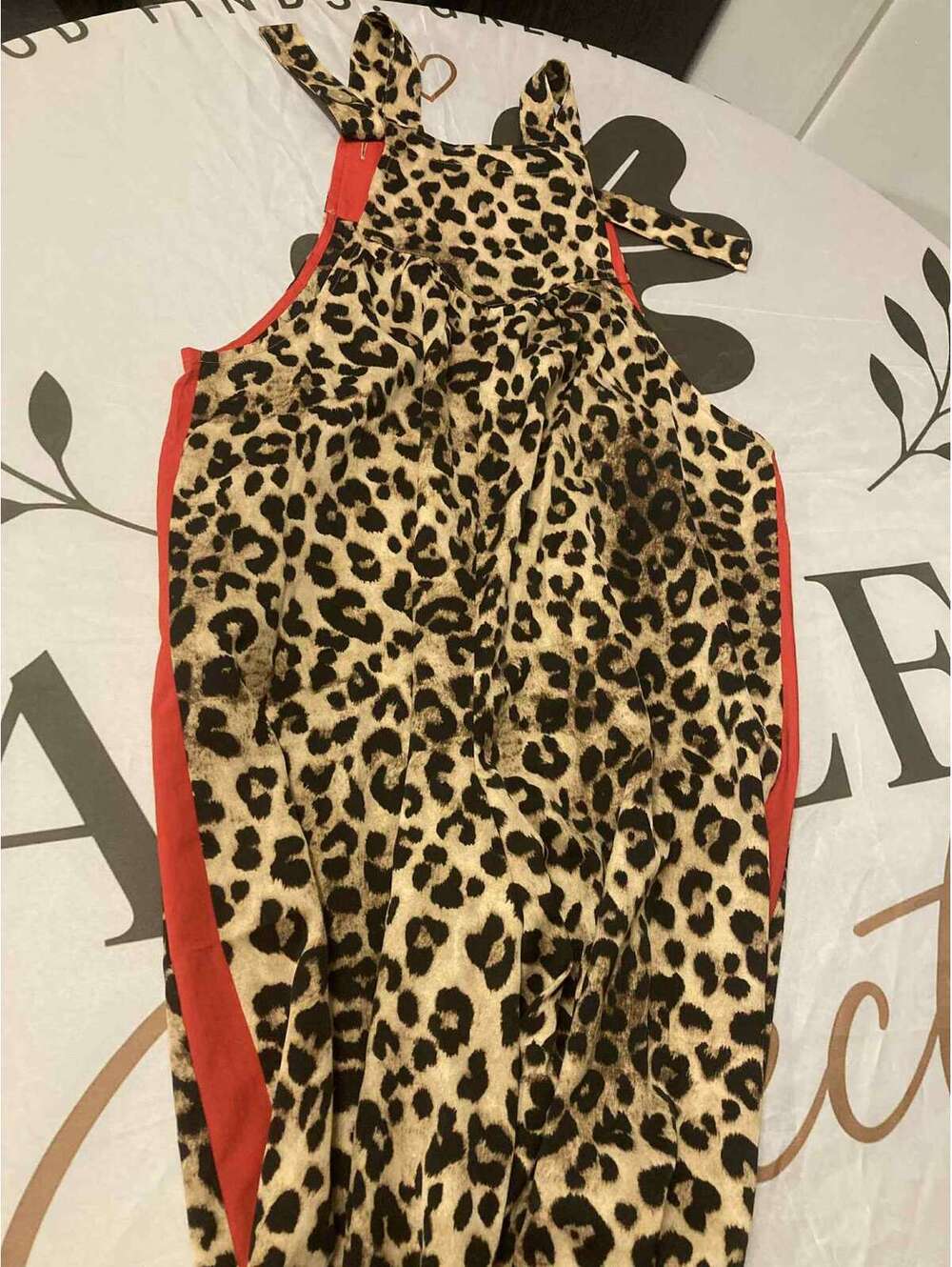 Oddi Los Angeles Leopard Print Overalls with Red Trim, Size Small
